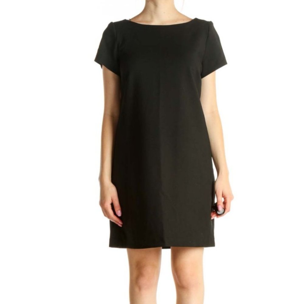 Zara Women Solid Black Classic Shift Dress Size Medium